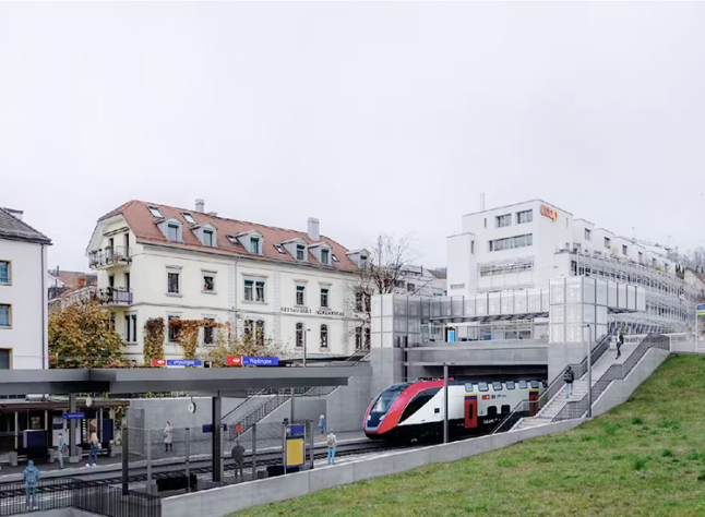 Diese Visualisierung zeigt den nördlichen Bereich des künftigen Bahnhofs Zürich Wipkingen: Dank den neuen Treppen und Liften gelangen die Reisenden von den Perrons direkt auf die Nordbrücke.  
